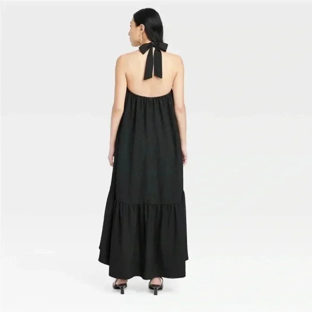 NWOT Women's Halter Hi-Lo Midi Dress - A New Day Black L - Picture 2 of 5